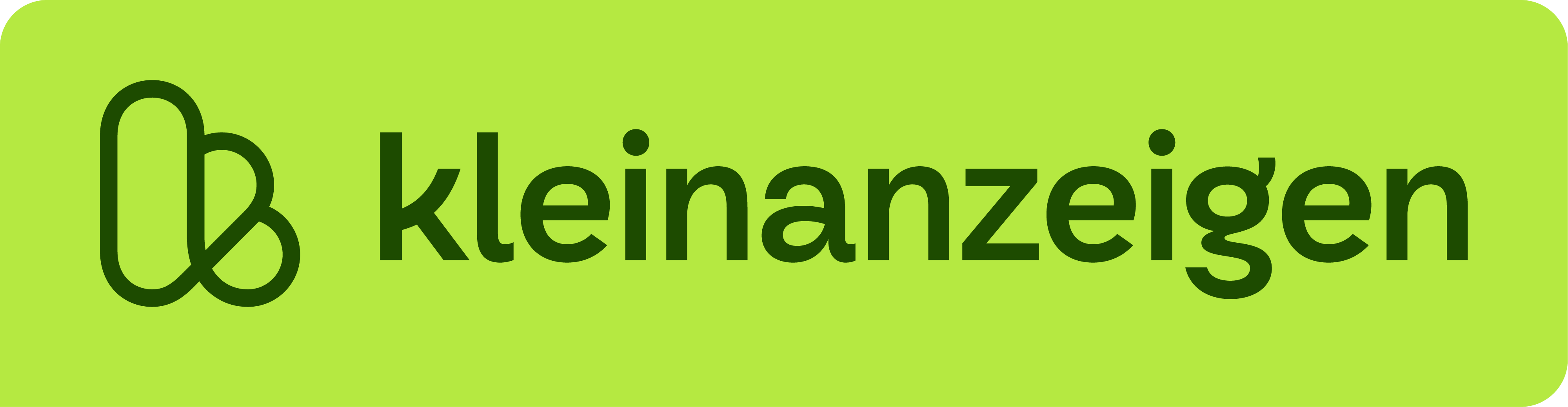 Grünes Logo mit dem Wort "kleinanzeigen" in dunkler Schrift rechts neben einem stilisierten Symbol.